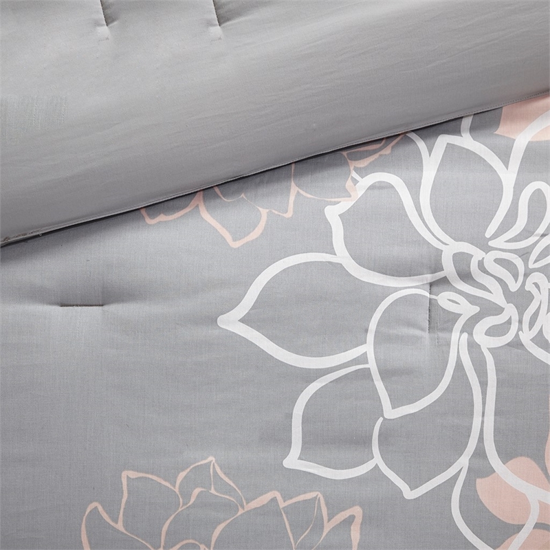 Madison Park Lola 7-Piece Cotton Sateen Printed Comforter Set in Gray