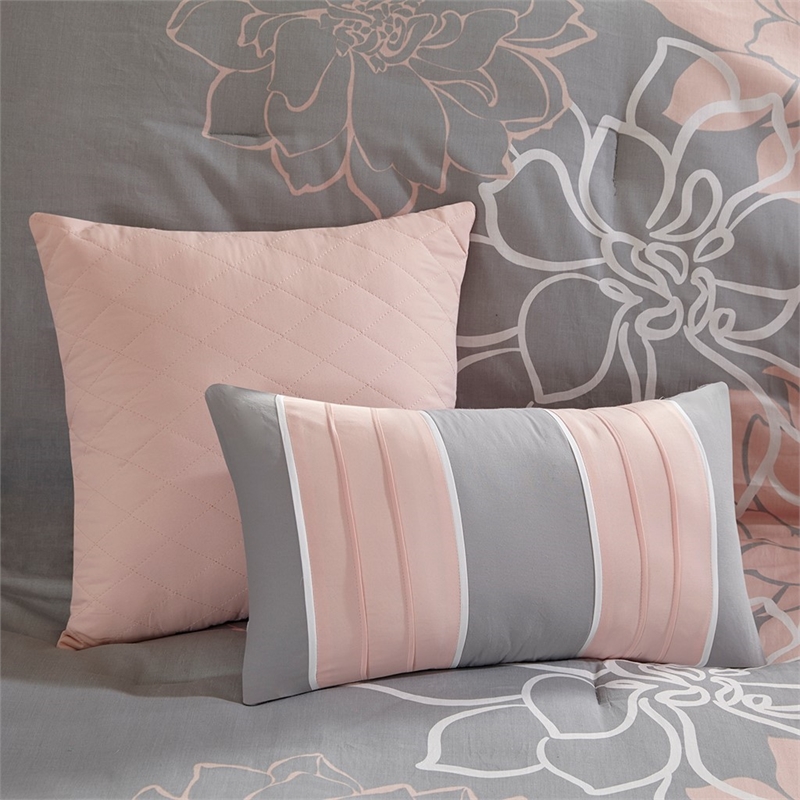 Madison Park Lola 7-Piece Cotton Sateen Printed Comforter Set in Gray