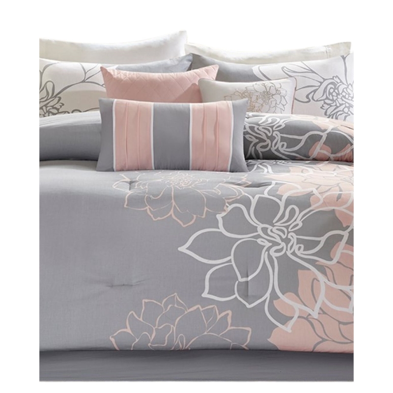 Madison Park Lola 7-Piece Cotton Sateen Printed Comforter Set in Gray