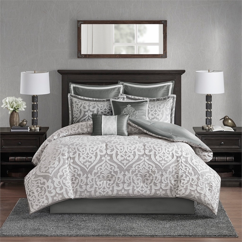 Madison Park Odette 8-Piece Polyester Jacquard Comforter Set in Silver