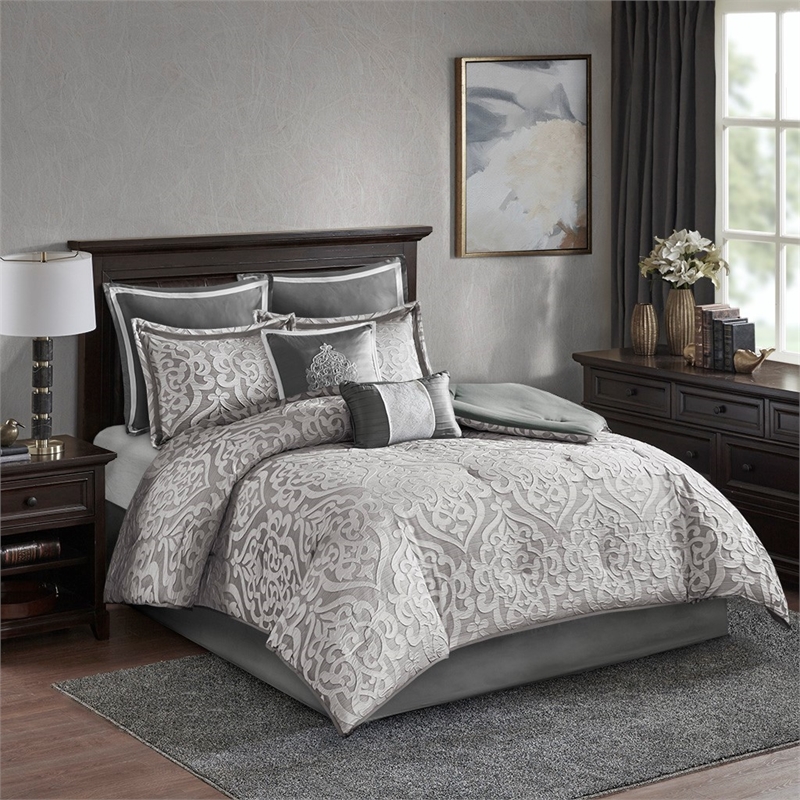 Madison Park Odette 8-Piece Polyester Jacquard Comforter Set in Silver