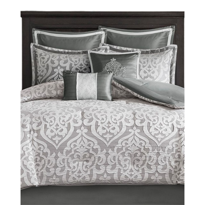 Madison Park Odette 8-Piece Polyester Jacquard Comforter Set in Silver