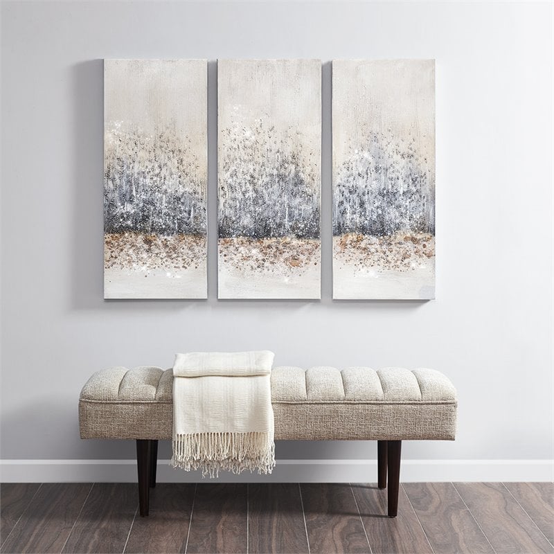 Madison Park 3-Piece Wood Twilight Mystere Hand Embellished Canvas in Gray