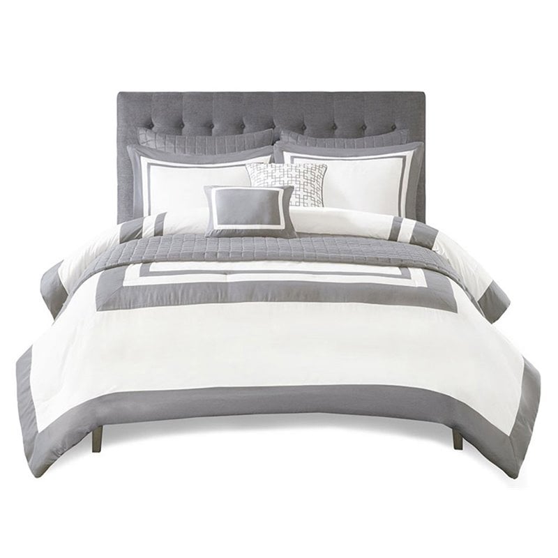 Madison Park Heritage 8-Piece Polyester Microfiber Comforter Set in Gray