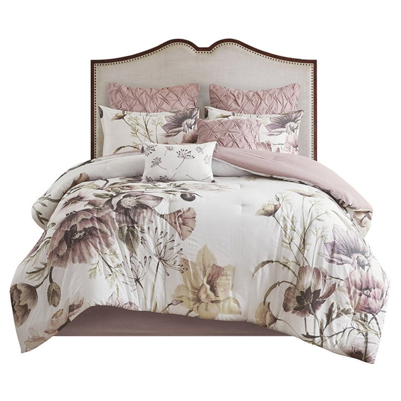 Madison Park Cassandra 8-Piece Cotton Percale Printed Comforter Set in Pink