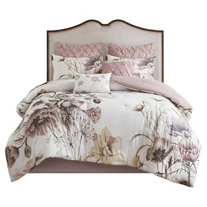 madison park cassandra 8-piece cotton percale printed comforter set in pink