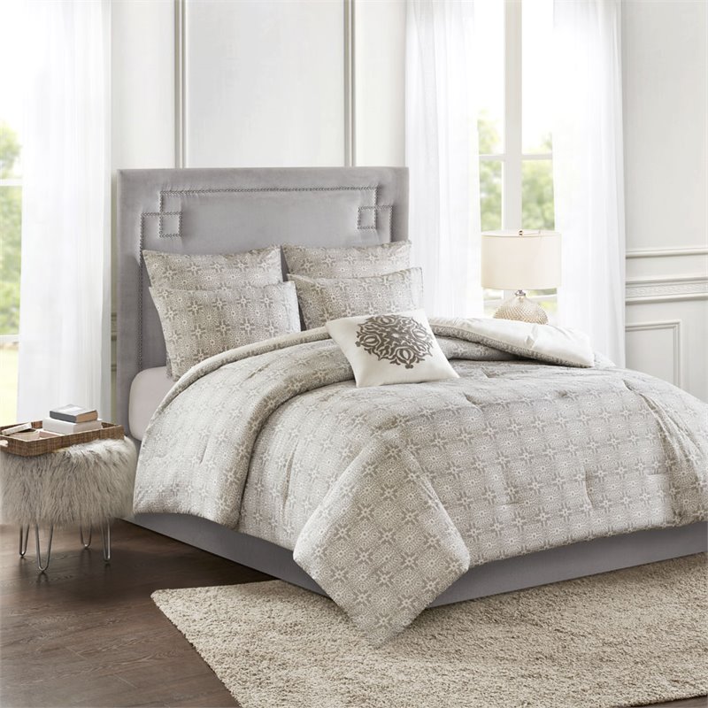 Madison Park Malia 6-Piece Farmhouse Embroidered Cotton Comforter Set in Ivory