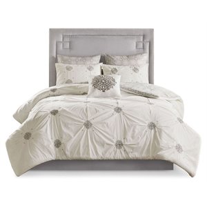 Madison Park Malia 6-Piece Farmhouse Embroidered Cotton Comforter Set in Ivory