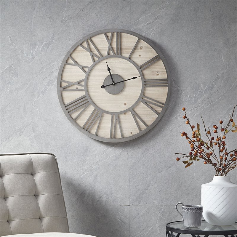 Madison Park Mason Modern MDF Wood and Veneer Wall Clock in Natural