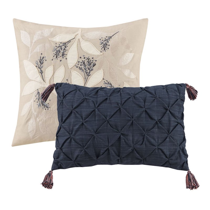 Madison Park Camillia 8-Piece Farmhouse Cotton Printed Comforter Set in Navy