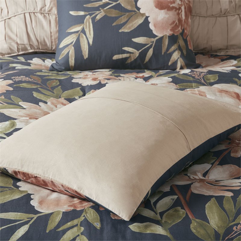 Madison Park Camillia 8-Piece Farmhouse Cotton Printed Comforter Set in Navy