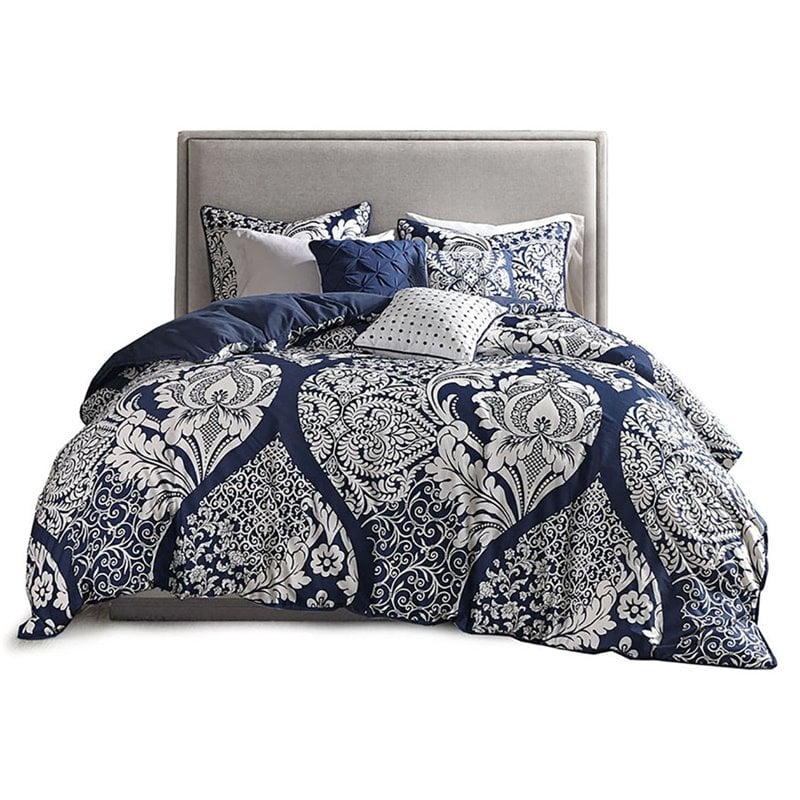 Madison Park Vienna 6-Piece Cotton Printed King/Cal King Duvet Cover Set in Blue