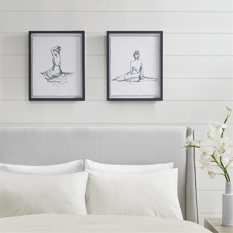 Madison Park Modern Paper and MDF Wood Framed Wall Art in Black (Set of 2)