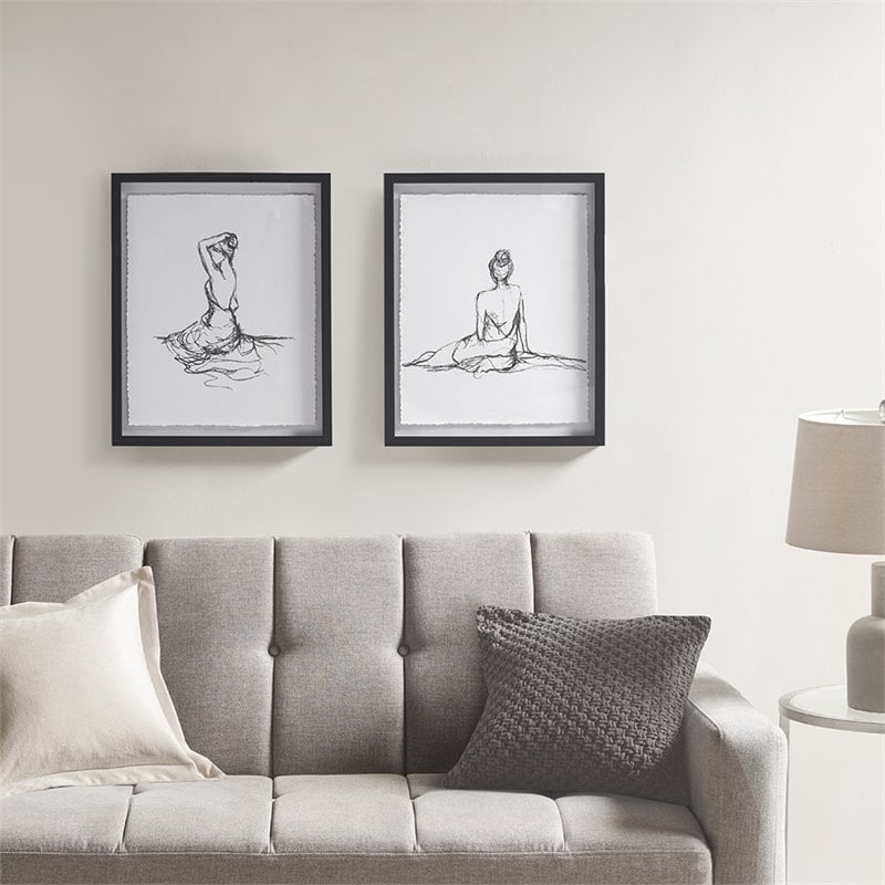 Madison Park Modern Paper and MDF Wood Framed Wall Art in Black (Set of 2)