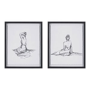 Madison Park Modern Paper and MDF Wood Framed Wall Art in Black (Set of 2)