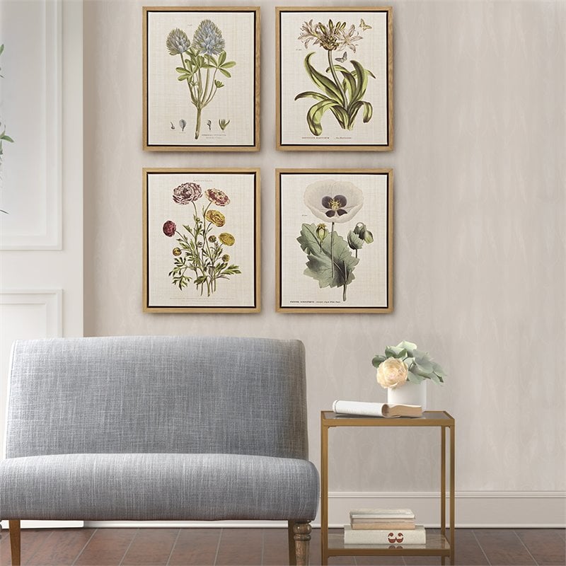 Martha Stewart 4-Piece Wood Framed and Fabric Herbal Botany Canvas Set in Green