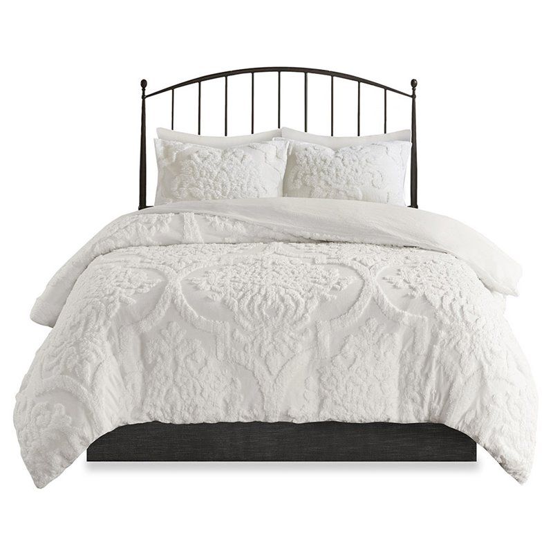 Madison Park Viola 3-Piece Cotton Tufted Full/Queen Duvet Cover Set in Off White
