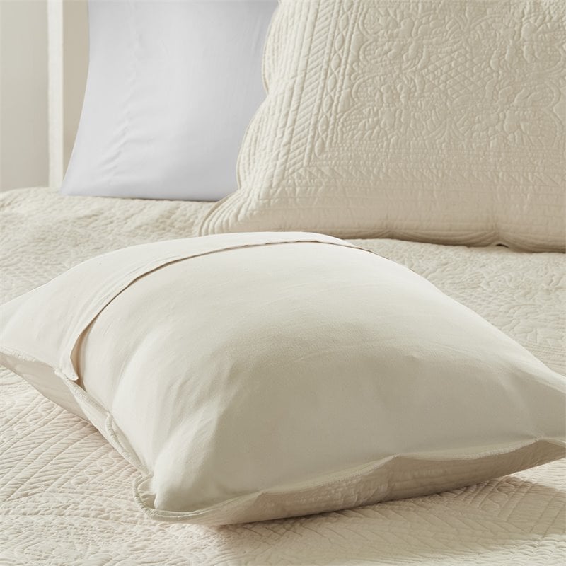 Madison Park Tuscany 3-Piece Polyester Microfiber Coverlet Set in Cream