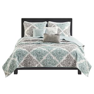 madison park claire 6-piece polyester microfiber quilted coverlet set in blue
