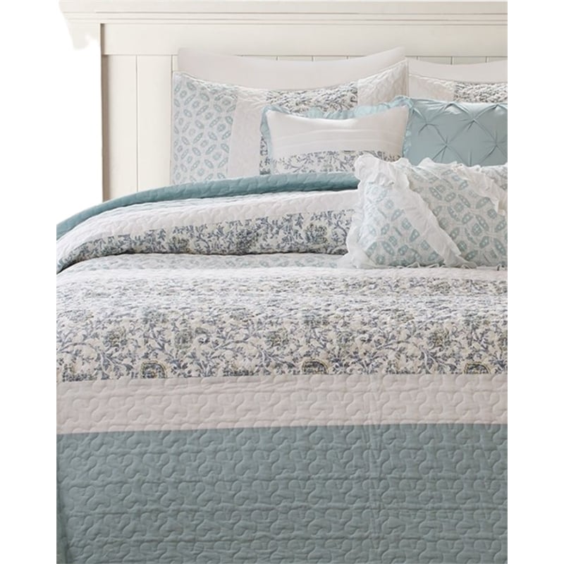 Madison Park Dawn 6-Piece Cotton Percale Printed Coverlet Set in Blue