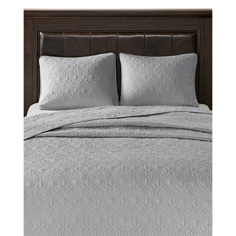 Madison Park Quebec 3-Piece Polyester Quilted Microfiber Bedspread Set in Gray