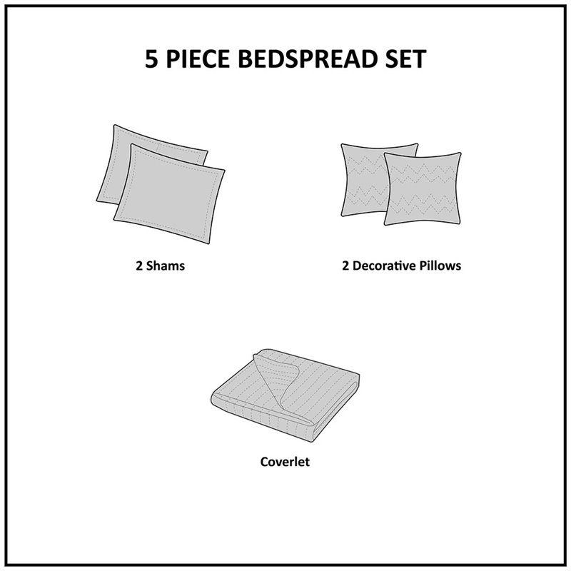 Madison Park Princeton 5-Piece Polyester Cotton Faux Silk Bedspread Set - Brown