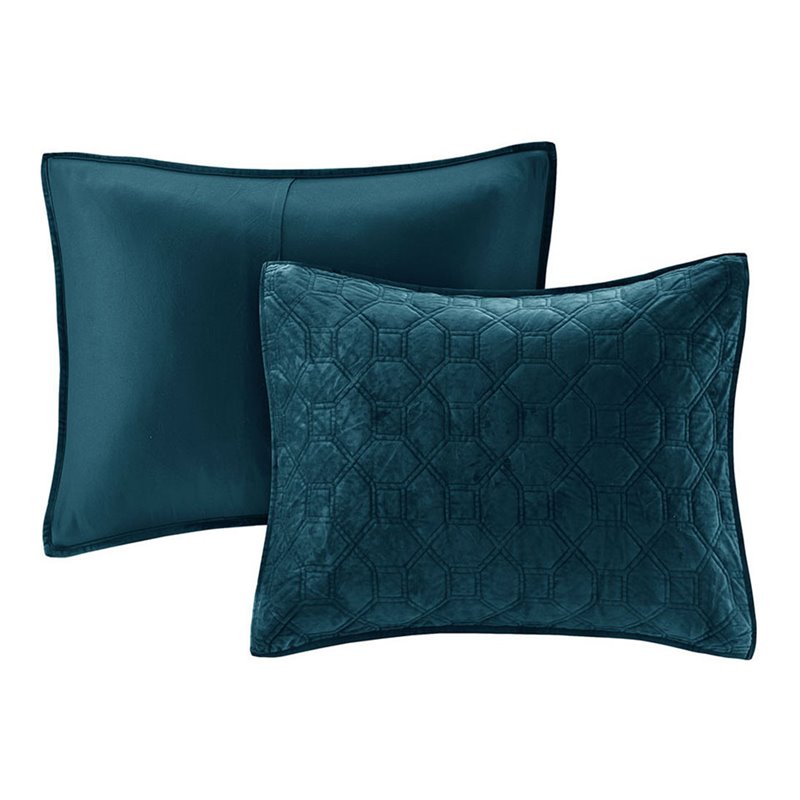 Madison Park Harper 3-Piece Contemporary Polyester Velvet Coverlet Set in Blue