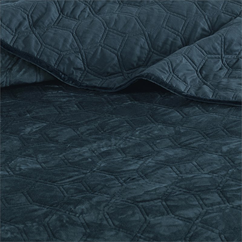 Madison Park Harper 3-Piece Contemporary Polyester Velvet Coverlet Set in Blue