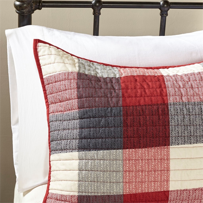 Madison Park Ridge 6-Piece Polyester Printed Herringbone Coverlet Set in Red