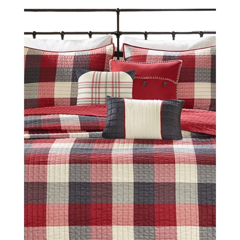 Madison Park Ridge 6-Piece Polyester Printed Herringbone Coverlet Set in Red