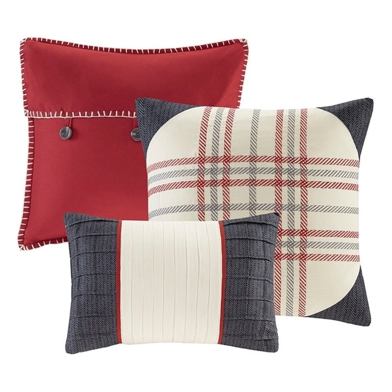 Madison Park Ridge 6-Piece Polyester Printed Herringbone Coverlet Set in Red