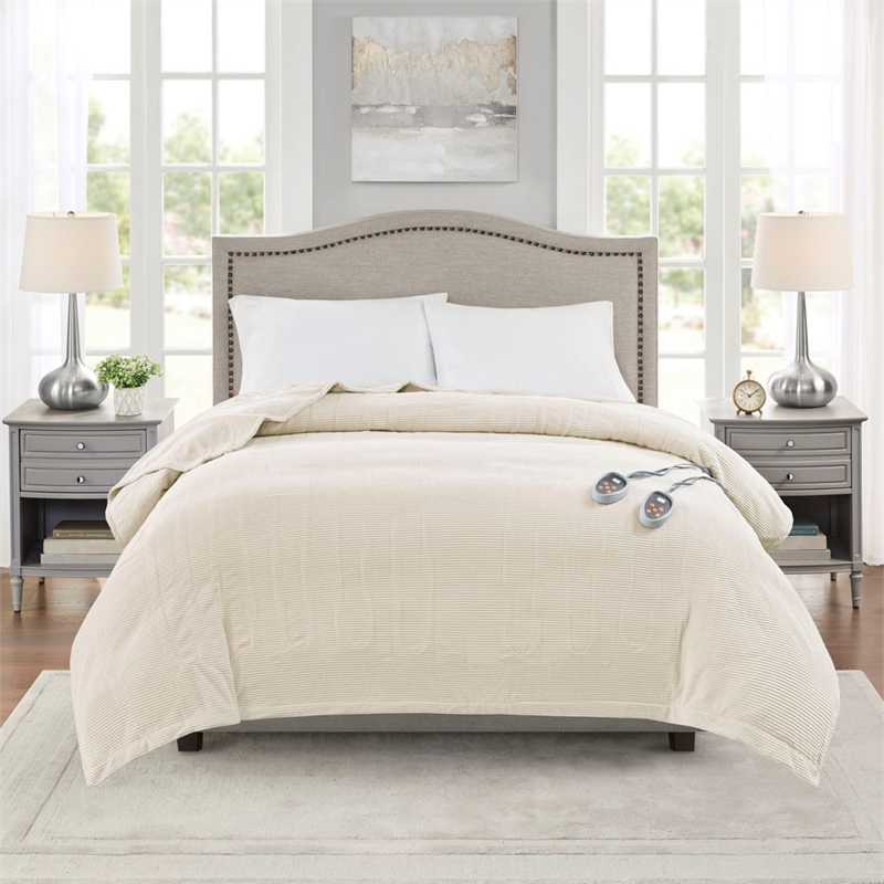 Beautyrest Polyester Knitted Micro Fleece Solid Textured Heated Blanket - Ivory