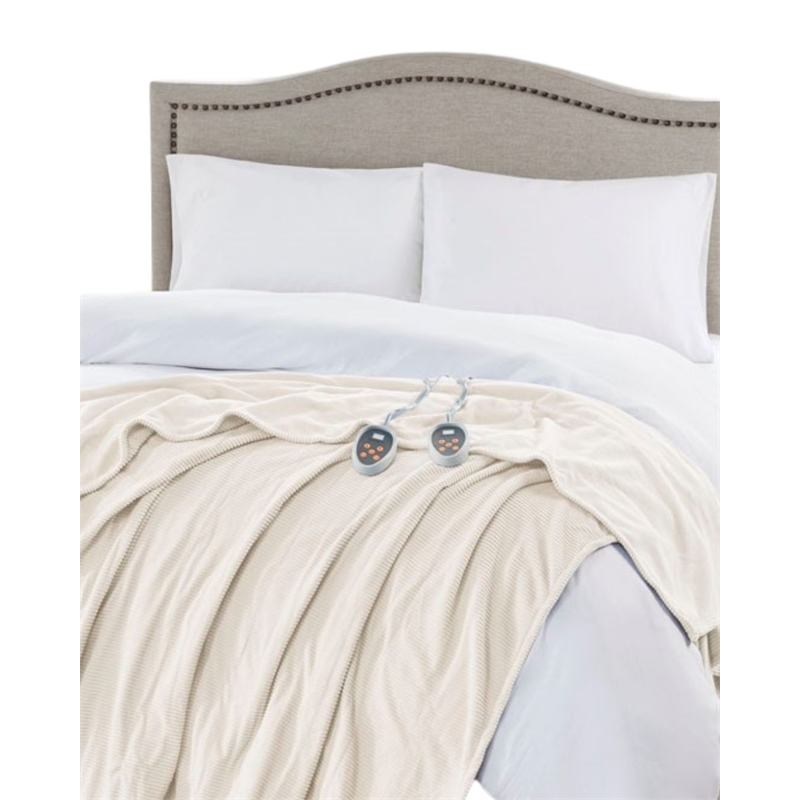 Beautyrest Polyester Knitted Micro Fleece Solid Textured Heated Blanket - Ivory