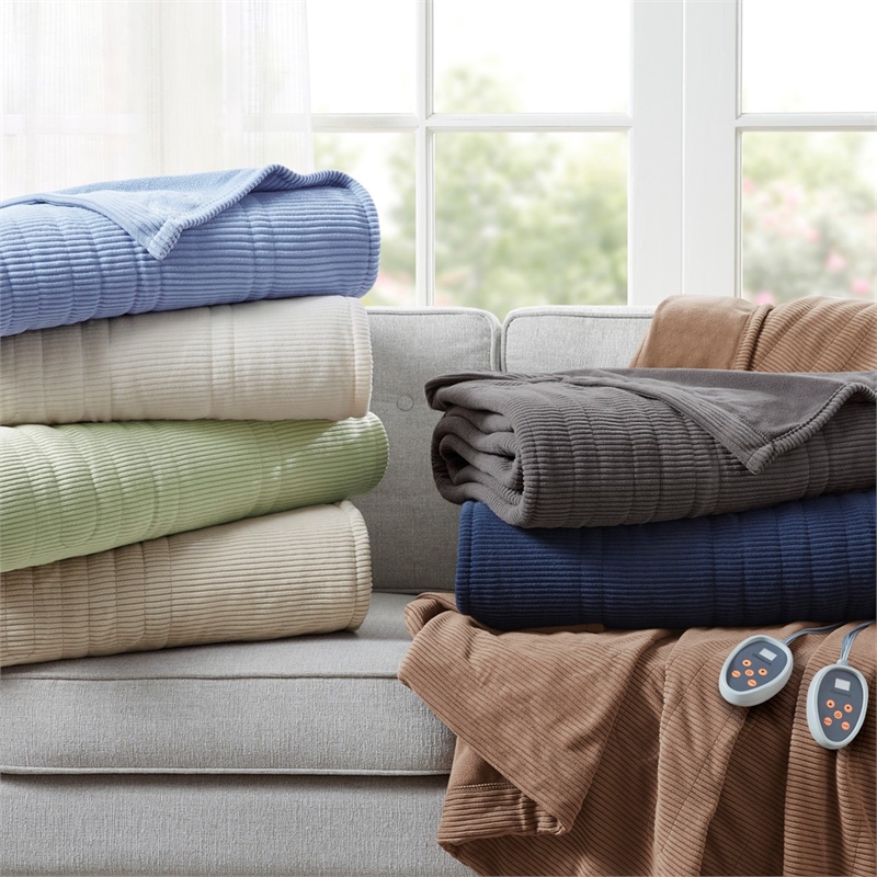 Beautyrest Polyester Knitted Micro Fleece Solid Textured Heated Blanket - Ivory