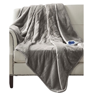 Beautyrest Polyester Knitted Microlight/Berber Solid Heated Throw in Gray