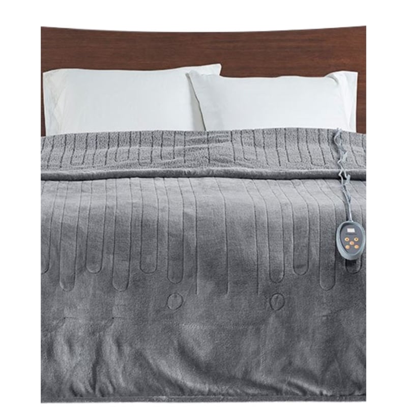 Beautyrest Polyester Solid Knitted Microlight Heated Blanket in Gray