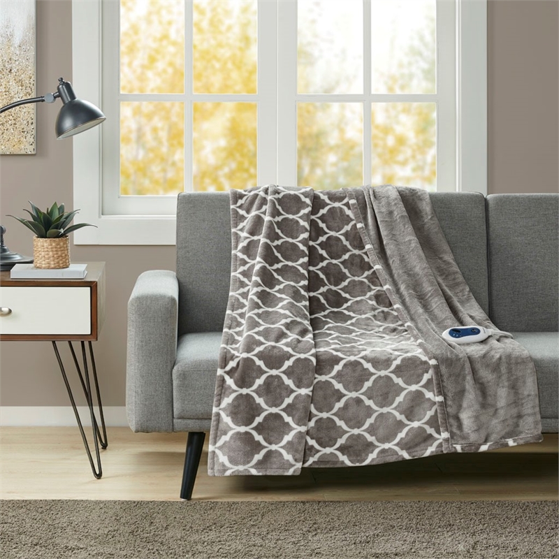 beautyrest contemporary polyester knitted microlight heated throw in gray