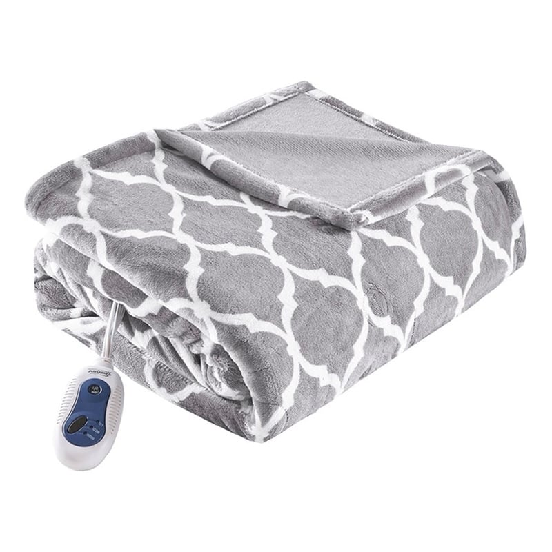 beautyrest contemporary polyester knitted microlight heated throw in gray