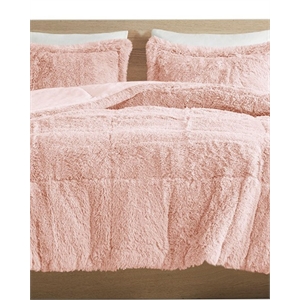 Intelligent Design Malea Polyester Back Shaggy Long Fur Comforter Set in Pink