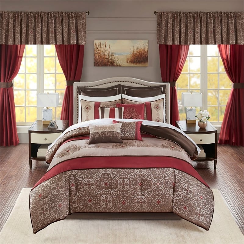 Madison Park Essentials Delaney 24-Piece Polyester Jacquard Comforter Set in Red