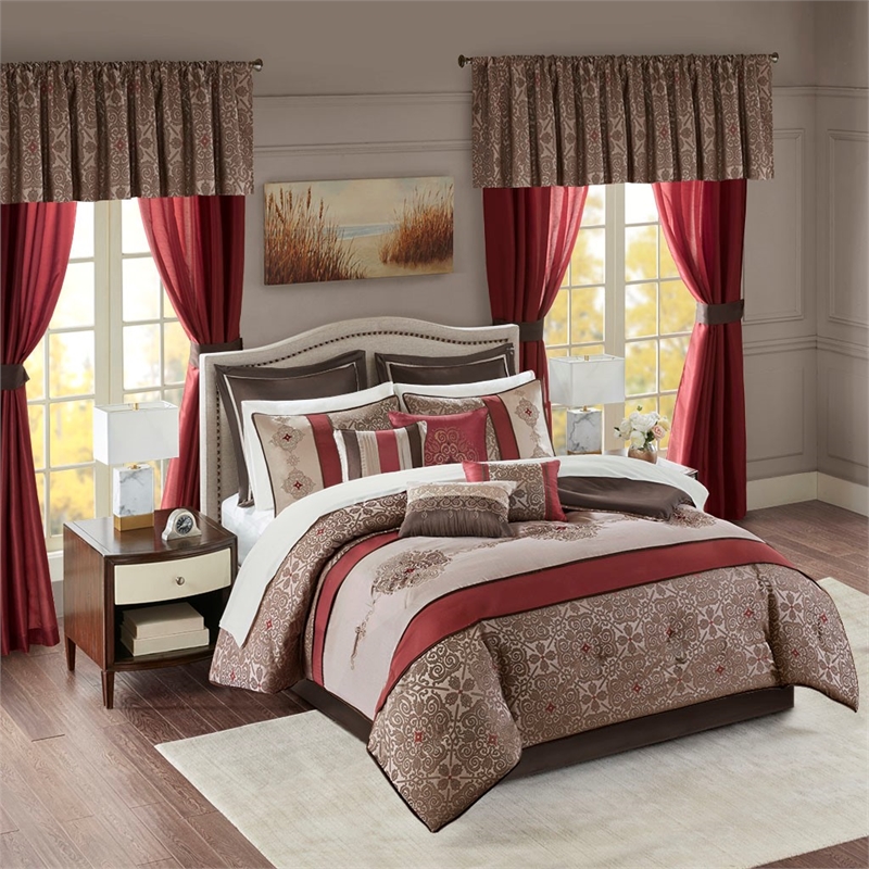 Madison Park Essentials Delaney 24-Piece Polyester Jacquard Comforter Set in Red