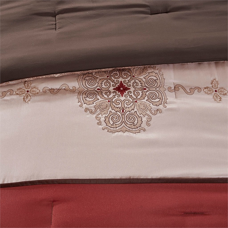 Madison Park Essentials Delaney 24-Piece Polyester Jacquard Comforter Set in Red