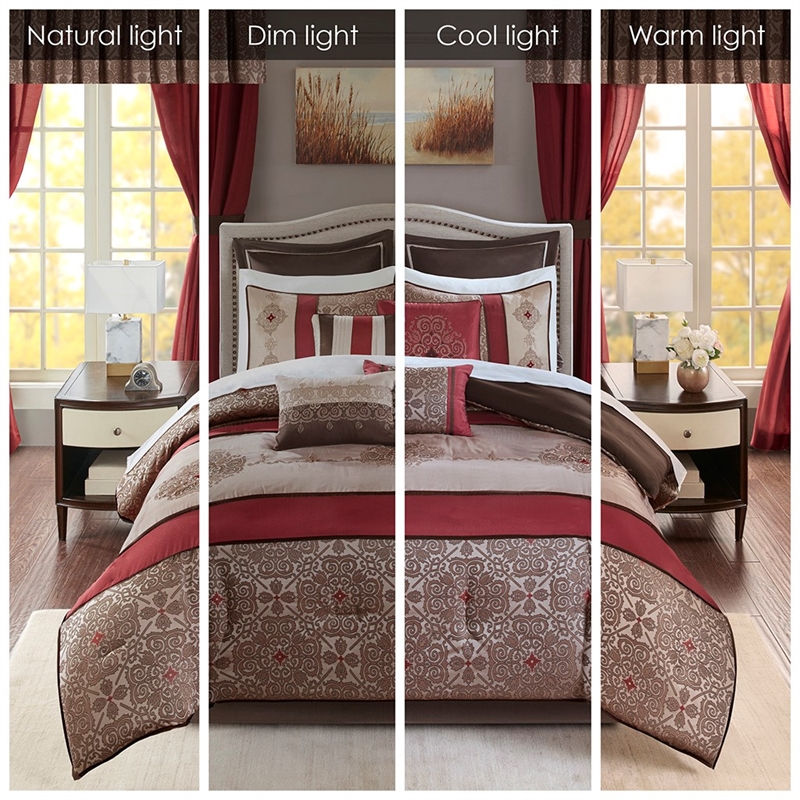 Madison Park Essentials Delaney 24-Piece Polyester Jacquard Comforter Set in Red