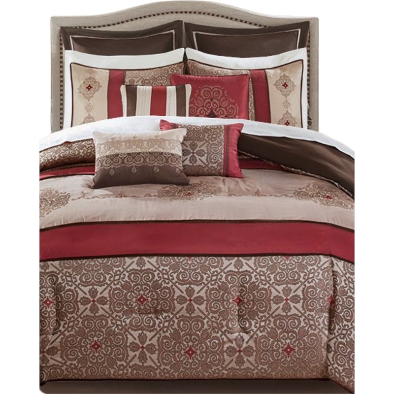 Madison Park Essentials Delaney 24-Piece Polyester Jacquard Comforter Set in Red