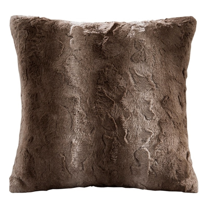Madison Park Modern Polyester Faux Tip Dyed Brushed Long Fur Pillow in Tan