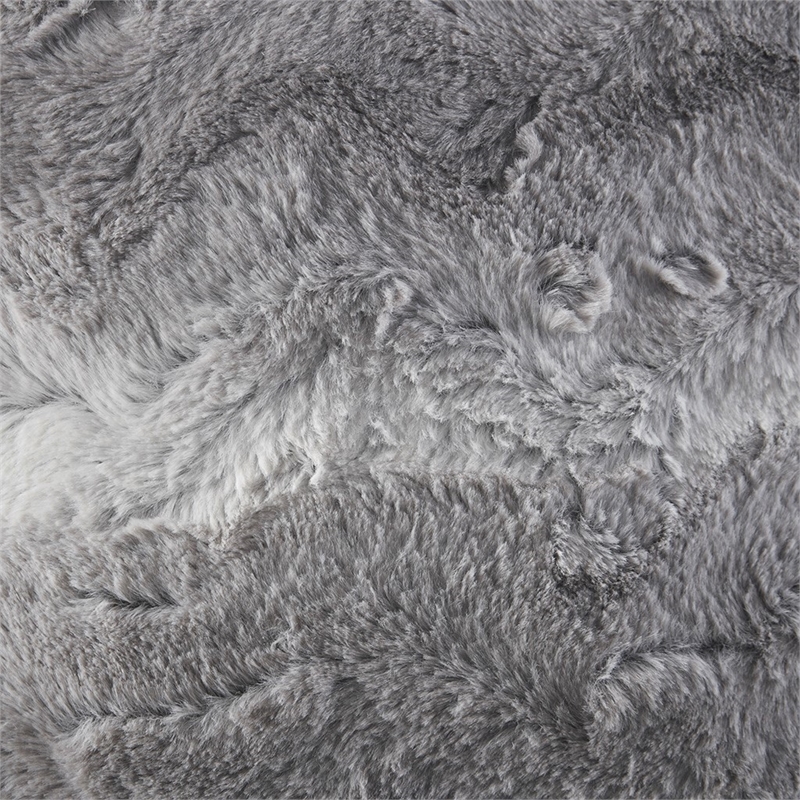 Madison Park Zuri Modern Polyester Faux Tip Dyed Brushed Long Fur Pillow in Gray