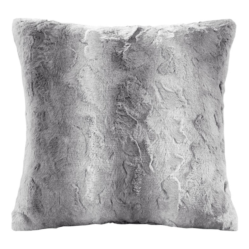 Madison Park Zuri Modern Polyester Faux Tip Dyed Brushed Long Fur Pillow in Gray