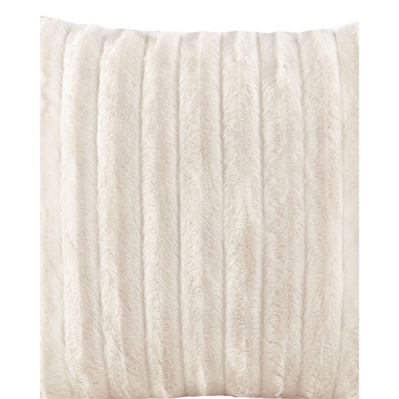 Madison Park Square Polyester Solid Stripe Plaited Long Fur Pillow in Ivory