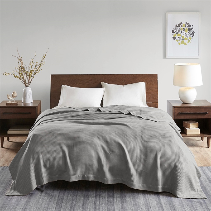 Madison Park Contemporary 100 Percent Egyptian Cotton Solid Blanket in Gray