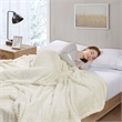 Woolrich Fabric Solid Berber Brushed Blanket w/ Crystal Velvet Binding in Ivory
